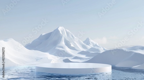 Wallpaper Mural A 3D render of a winter scene with a natural background and a white podium.

 Torontodigital.ca