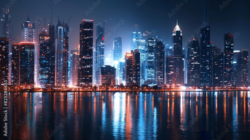 Naklejka premium A breathtaking night view of a business city area, symbolizing global financial consulting.