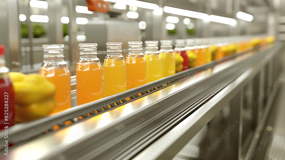 Juice Bottle Packaging: Production Line in a Beverage Factory Juice Bottle Packaging: Production Line in a Beverage Factory