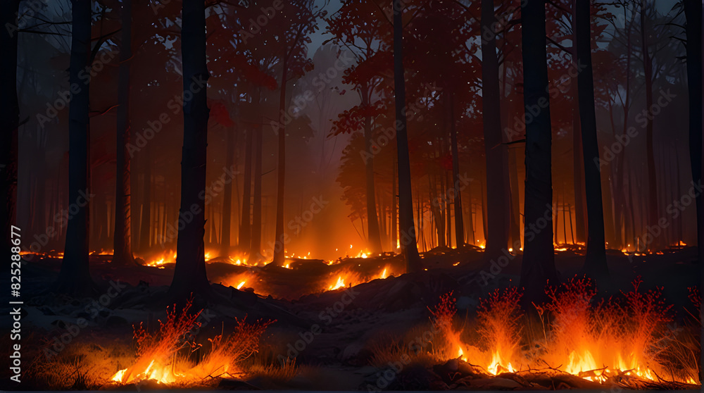 The Fiery Dance of Orange and Red Flames Against a Softly Glowing Landscape ai generative The Fiery Dance of Orange and Red Flames Against a Softly Glowing Landscape ai generative
