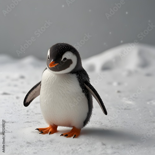 A playful and adorable kawaii penguin waddling on a white background 15 © bobi