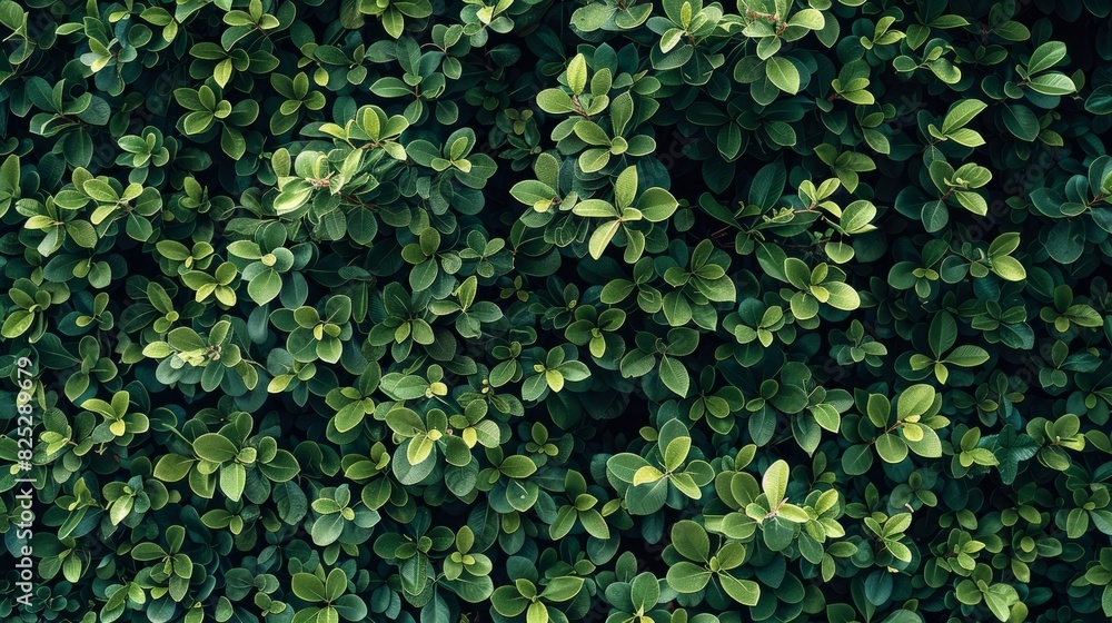 A close-up view of a lush green tree wall, showcasing its textured pattern.

