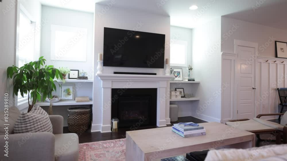 Light Interior of modern living room, with TV and green plant. Light Interior of modern living room, with TV and green plant.