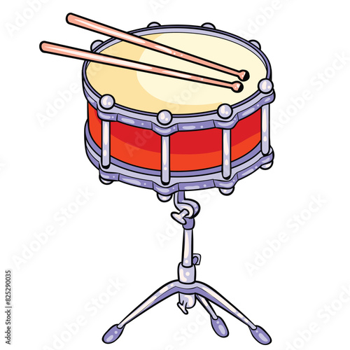 colorful illustration of a snare drum with drumsticks.