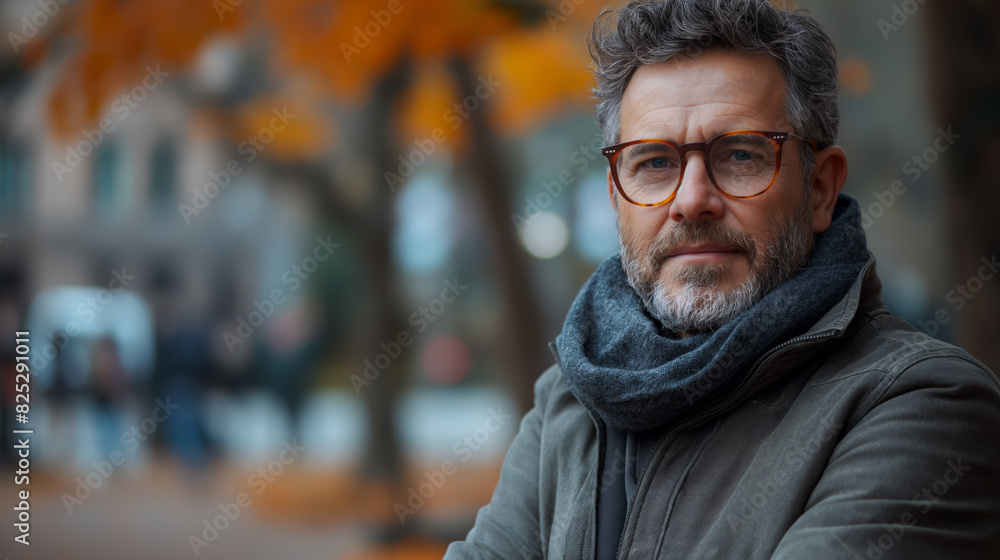ein Mann in grauer Jacke und Brille ein Mann in grauer Jacke und Brille