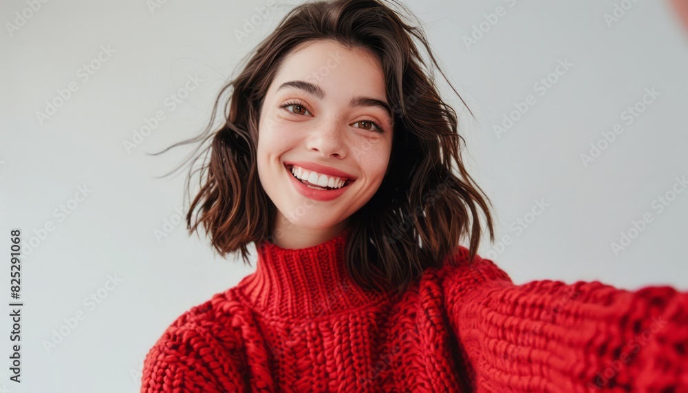 Smiling Woman in Red Sweater Smiling Woman in Red Sweater