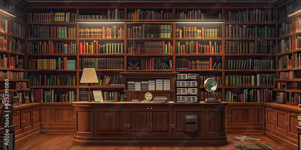 Librarian's Reading Room: A cozy desk surrounded by bookshelves in a quiet library, featuring a card catalog and a magnifying glass, signifying a knowledgeable library professional assisting patrons. Librarian's Reading Room: A cozy desk surrounded by bookshelves in a quiet library, featuring a card catalog and a magnifying glass, signifying a knowledgeable library professional assisting patrons.