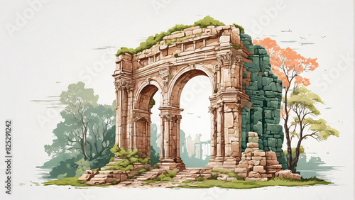 Temple ruins in an ancient citys Illustration   photo