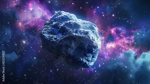 flying rock in cosmic space surreal giant boulder floating in galaxy abstract 3d illustration photo