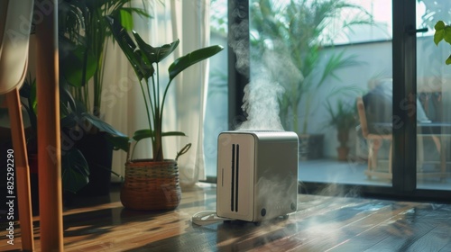 Portable air conditioner emitting cold steam.

 photo