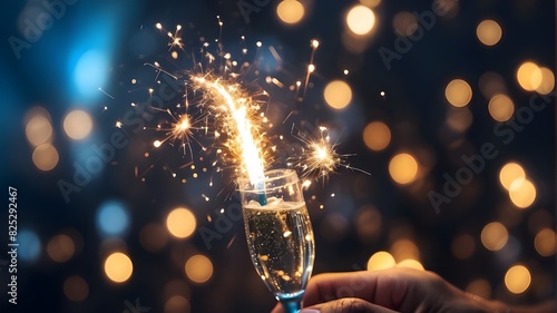 Cheers to a prosperous new year! sparkling, blazing sparkler set against a background of hazy bokeh light duplicate space, photo