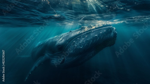 Humpback whale underwater in the ocean for marine life and nature themed designs