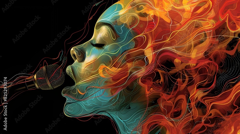 Vibrant Rhythm A Digital Art Singer in Motion with Flowing Lines and Patterns Vibrant Rhythm A Digital Art Singer in Motion with Flowing Lines and Patterns