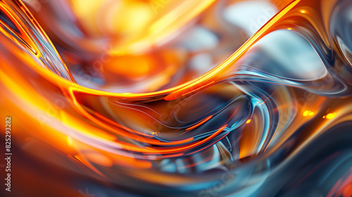 Abstract Fluid Light and Metallic Waves in Orange and Blue