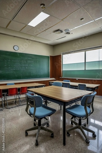 Educational classroom setup with a solid white background