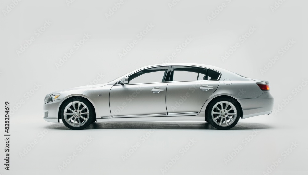 A silver car, side view on white background with copy space Generative AI A silver car, side view on white background with copy space Generative AI