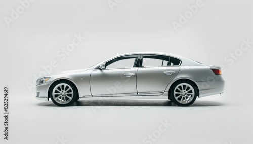 A silver car  side view on white background with copy space Generative AI