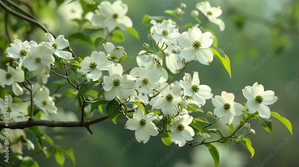 Blooming white dogwood flowers.

