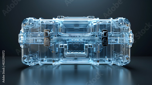 An immersive digital painting depicting the moment an airport scanner detects a smuggled weapon concealed within carry-on luggage. with x-ray isolated on white background, space for captions, png
 photo