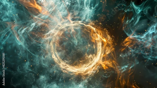 A scene of a particle smoke ring  with a background of particles of matter and energy