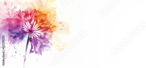 Colorful summer flower card, transparent and vibrant colored allium on white background. Fantasy petals but calm feeling for relaxation and floral greetings. Pink, orange, green, violet. photo