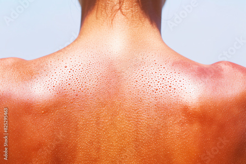 Detailed view of sunburn with sweat photo