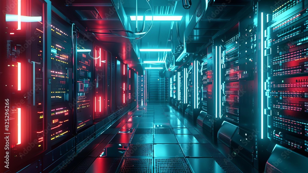 futuristic data center with server racks and glowing scifi lighting 3d visualization futuristic data center with server racks and glowing scifi lighting 3d visualization