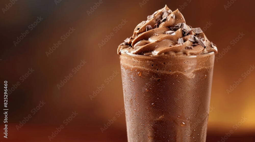 chocolate milkshake in a tall glass, side view, soft light and shadow. chocolate milkshake in a tall glass, side view, soft light and shadow.