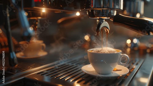 Espresso Pouring into White Cup