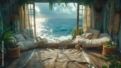 a backdrop of coastal-inspired interior design  captured in cinematic high resolution for an immersive coastal experience