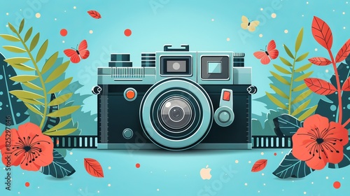 world photography day social media post template design for world photography day. illustration of a hand holding a camera poster and banner  photo