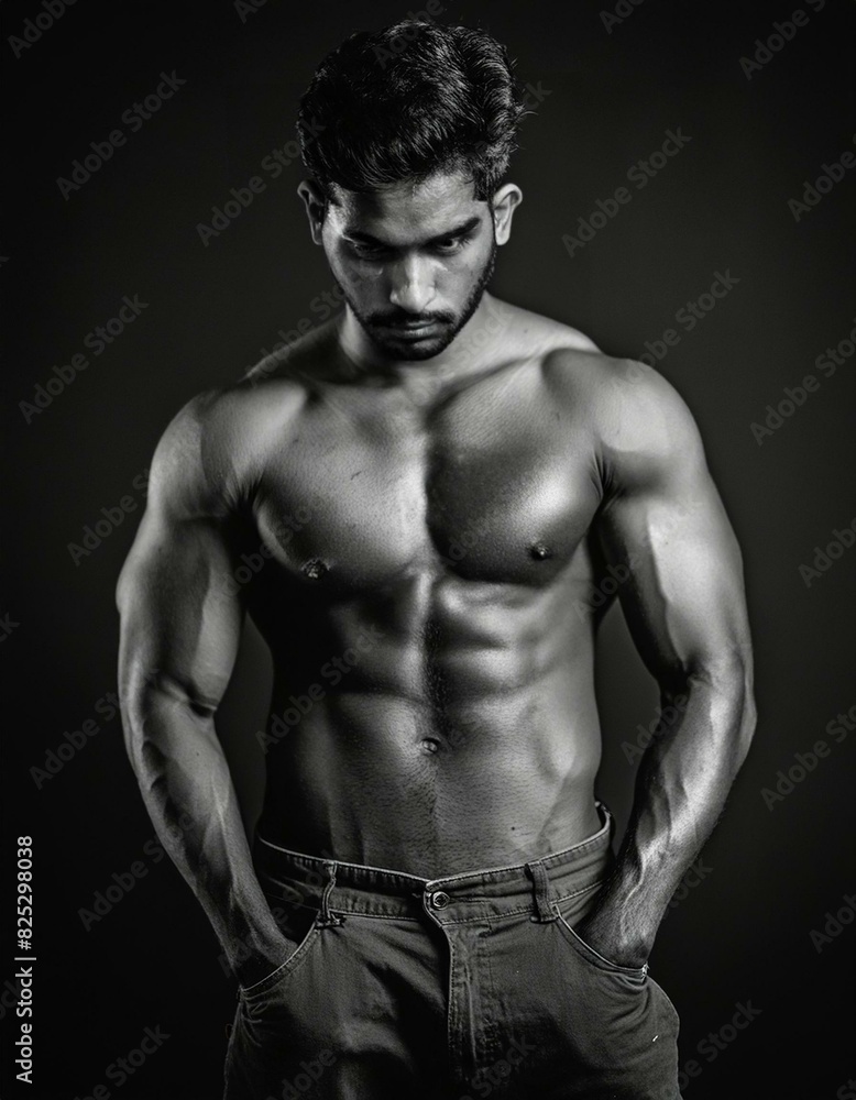 Firefly A 22 years lean musculer men giving a nice pose on a black background; showing abs and chest-2 Firefly A 22 years lean musculer men giving a nice pose on a black background; showing abs and chest-2