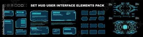 Big set of frames and complex elements for the interface. User interface windows and frames. Modern dialog boxes and HUD interface elements. Vector set templates with frames