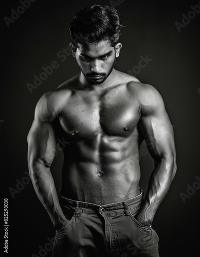 Firefly A 22 years lean musculer men giving a nice pose on a black background; showing abs and chest-2