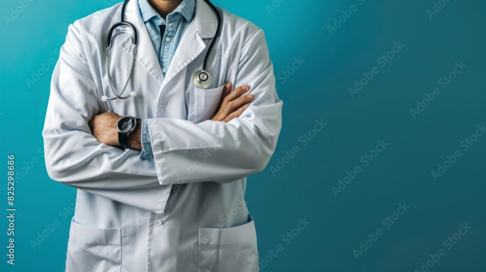 doctor in gown on blue background doctor in gown on blue background