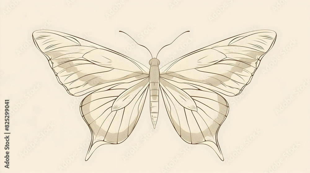 Elegant Butterfly Line Art on Beige Background, Elegant line art illustration of a butterfly on a beige background. Elegant Butterfly Line Art on Beige Background, Elegant line art illustration of a butterfly on a beige background.