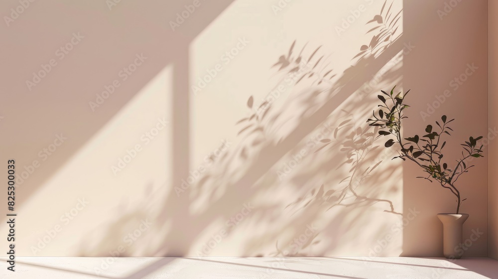 Beige wall with shadow and pastel banner in the background Beige wall with shadow and pastel banner in the background