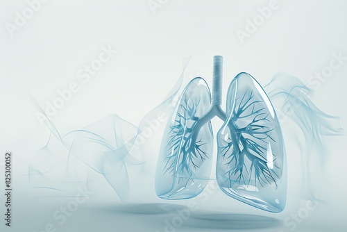 An outlined pair of lungs with a small white ribbon in the corner, on a clean white background with subtle light blue accents