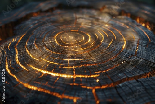 Ancient tree rings, high resolution with historical patterns, warm light. © Kanisorn