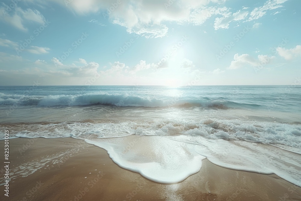 Beach tranquility, serene ocean view with gentle waves, peaceful and relaxing, natural light Beach tranquility, serene ocean view with gentle waves, peaceful and relaxing, natural light