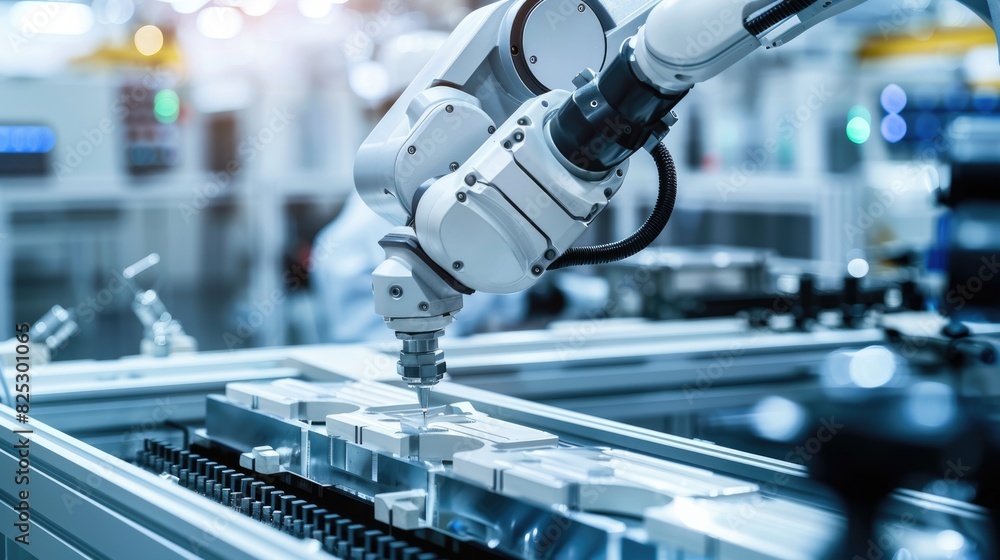 Precision Robotics: Close-up of Advanced Technology Robotic Arm Assembling Product with Precision Tools Precision Robotics: Close-up of Advanced Technology Robotic Arm Assembling Product with Precision Tools