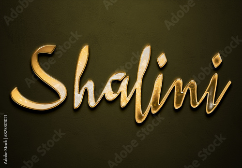 Old gold text effect of Hindi name Shalini with 3D glossy style Mockup. photo