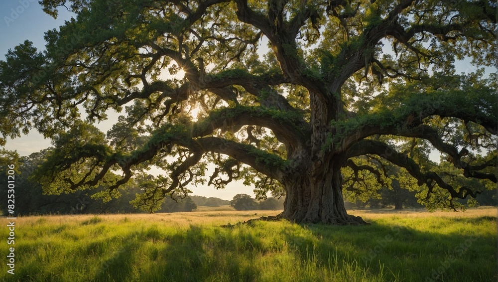 A majestic oak tree with sprawling branches A majestic oak tree with sprawling branches