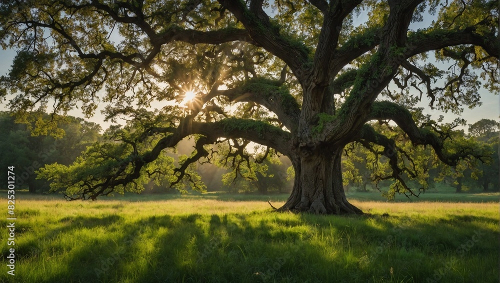 A majestic oak tree with sprawling branches A majestic oak tree with sprawling branches