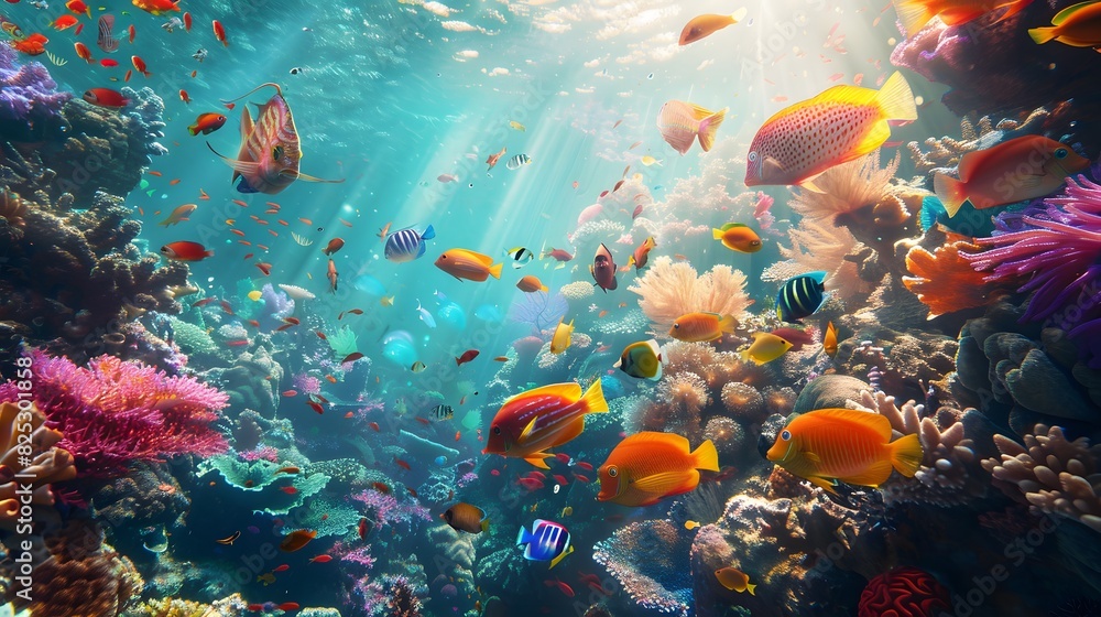 Underwater fish nature animal illustration water reef background.