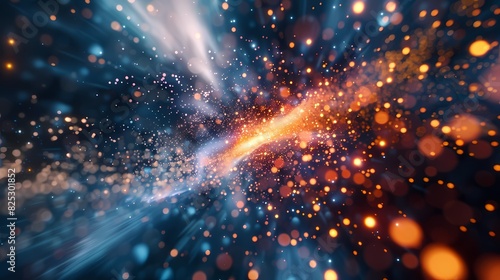 A scene of a particle spray  with a background of particles of matter and energy