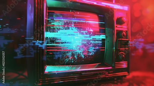 glitchy retro television screen with abstract scanlines and static graphic resource photo