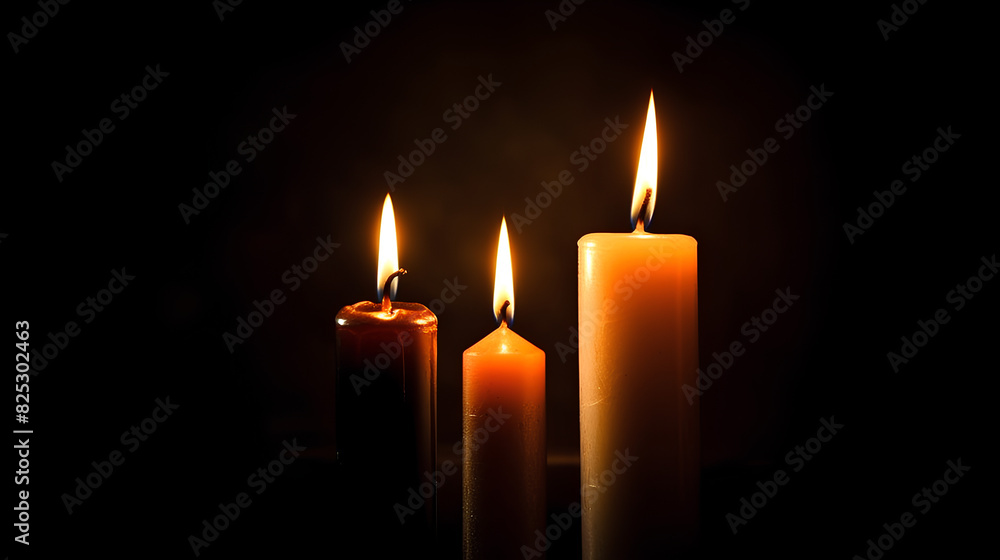 Burning candles on dark table, space for text. Memory day Burning candles on dark table, space for text. Memory day