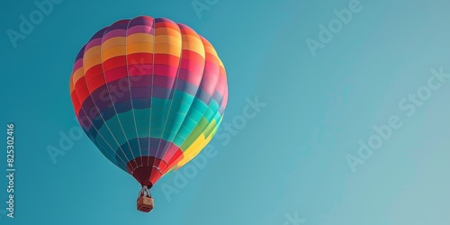 Vibrant Rainbow Hot Air Balloon Soaring in Clear Sky with Negative Space for Text or Design Element