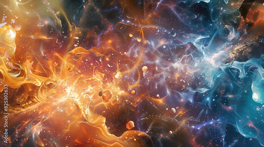 A scene of a particle storm, with a background of particles of matter and energy A scene of a particle storm, with a background of particles of matter and energy